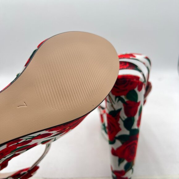 FSJ Red Rose Floral Heels Ankle Strap Platform Wedge Sandals - Picture 6 of 8